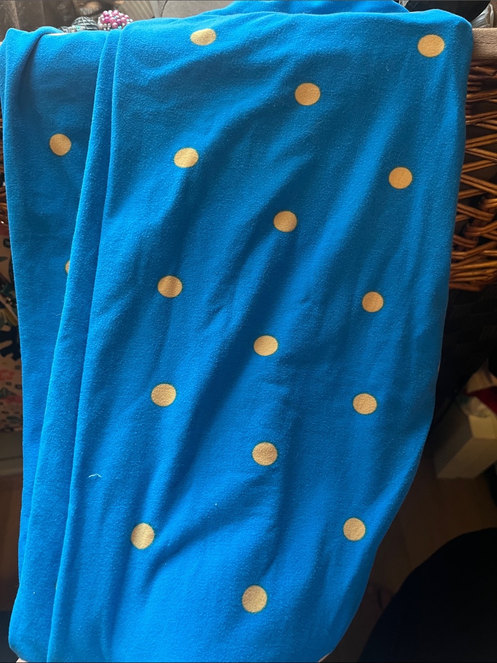 Lularoe OS Bright Blue Polka Dot Fleece Throw with Gold Dots